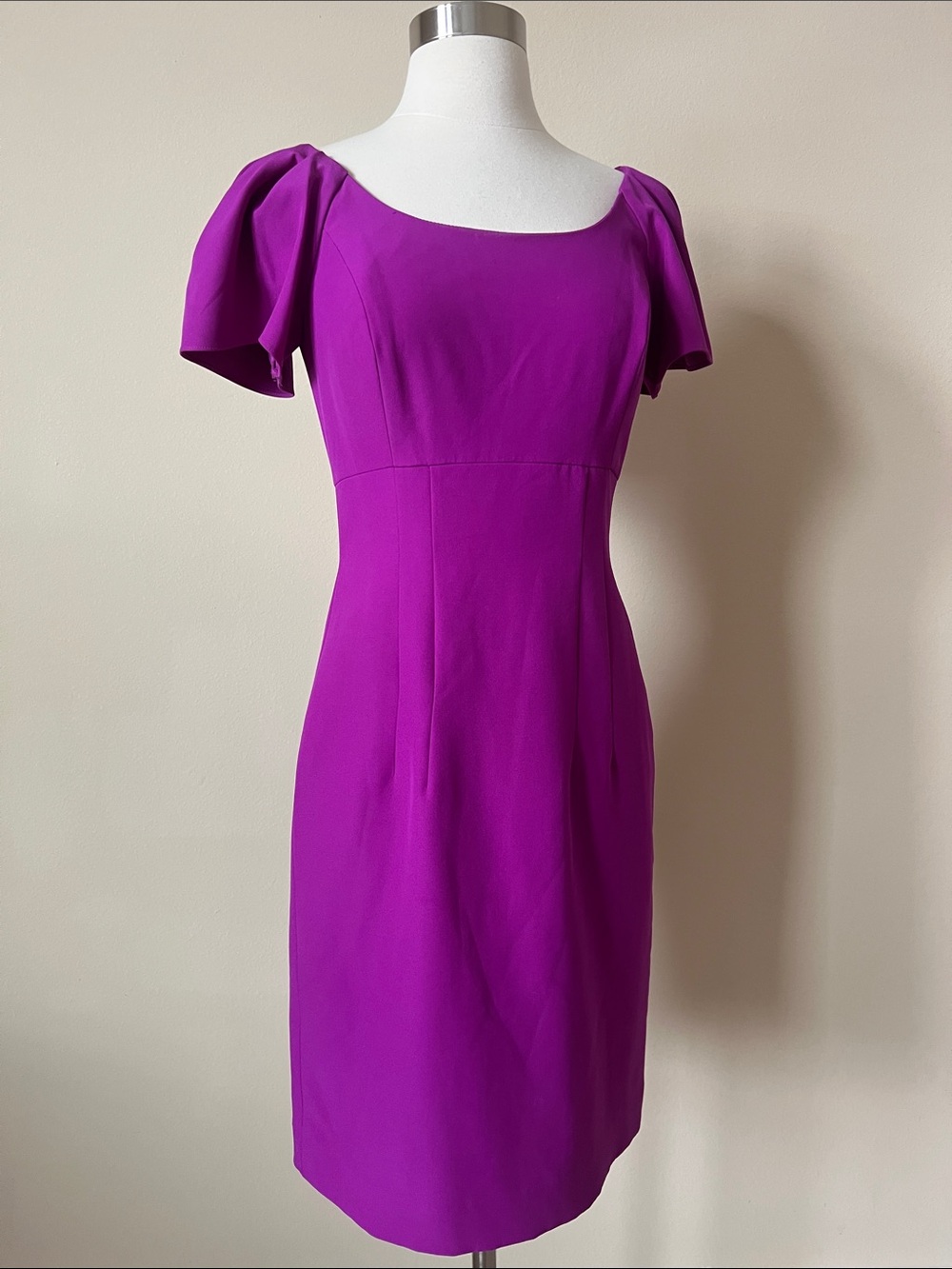 ANTONIO MELANI Magenta Puff-Sleeve Midi Sheath Dress